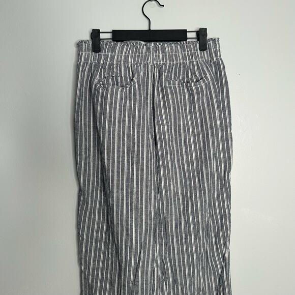 Briggs Women's Linen‎ Blend Pull-On Wide Leg Gray + White Striped Pants Size M - Picture 6 of 8